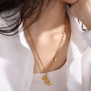 Collar de oso de peluche de aleación de zinc dorada con colgante de dibujos animados para mujer, joyería de moda. - Product Image 4