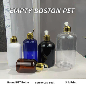 <b>Empty</b> Boston PET Screw Cap Hair & Body Oil <b>Bottles</b> 100ml-500ml Cosmetic Toner Gold <b>Plastic</b> Beauty Packaging - Product Image 2