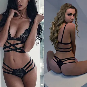 Lingerie sexy feminina multi-strap, roupa íntima, conjuntos de roupa de dormir, renda, top e calcinha