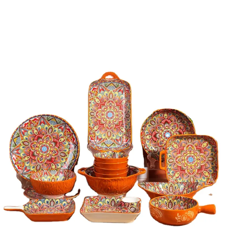 Vajilla de cerámica rústica Bohemia, juego de vajilla para el hogar, bandeja para hornear de estilo polaco, juego de platos y vajilla de cerámica