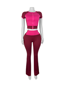 Set da donna con chiusura a colori nuovo arrivo Set lungo Crop Top Legging 2 pezzi <span class=keywords><strong>tuta</strong></span> estiva Casual con cerniera t-shirt abito t-shirt con cerniera - Product Image 2