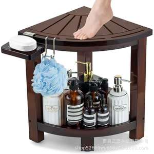 Wooden Bathroom Corner Stool With Tray Shaving Leg Seat Shower <b>Storage</b> Rack For <b>Bath</b> Use - Product Image 5