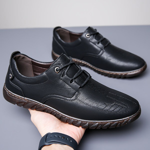 Chaussures en cuir à semelle souple pour homme, style automne, élégantes et pratiques, chaussures de ville et décontractées avec semelle en caoutchouc antidérapante pour la conduite - Product Image 2