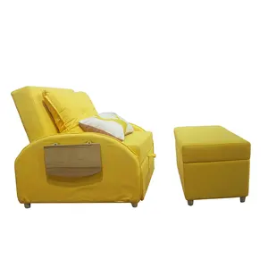 亚麻织物拉出式躺椅黄色红色沙发床家具客厅沙发便宜价格组合沙发床