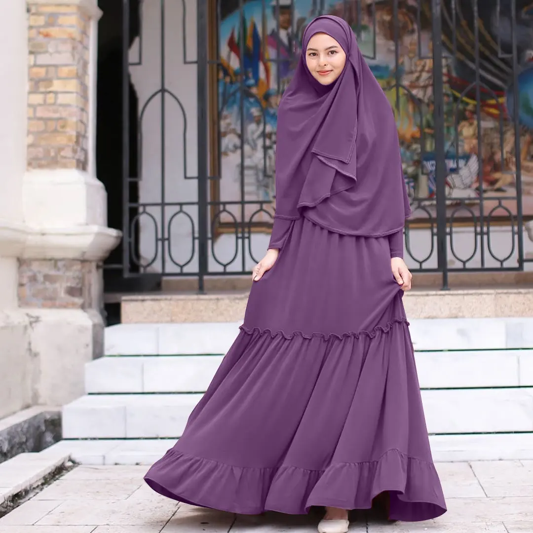 3042 kuwii ultimo online a buon mercato semplice tinta unita due pezzi jilbab set abiti sciarpa jilbab