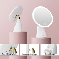 Miroir de maquillage LED rond avec tiroir de rangement, base lumineuse, commande tactile, angle réglable, miroir de vanité rechargeable
