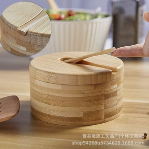 Bamboo Seasoning <b>Jar</b> With Spoon Divided Airtight Lid <b>For</b> <b>Kitchen</b> <b>Storage</b> Solid Condiments - Product Image 3