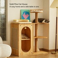 Arbre à chat en bois massif, sans assemblage requis, grande maison pour chat, villa multi-chats avec poteau en sisal pour chats d'intérieur