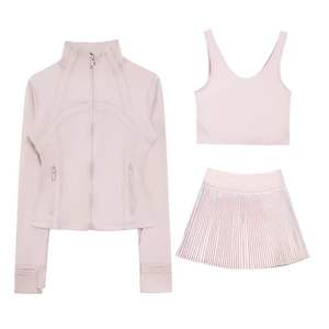 Ensemble trois pièces personnalisable de style identique : veste ajustée à col montant, jupe plissée taille haute et gilet en U - Product Image 2