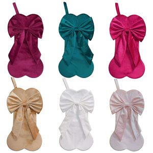 LINGKAI Bone-Shaped Velvet Christmas Stocking <b>Large</b> <b>Bow</b> Ornament Hanging Gift Bag for Fireplace Holiday Home Decor - Product Image 5