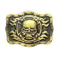 Boucle de ceinture rétro en alliage tête de mort carrée, motif feuilles ovales 3D en relief, pour remplacement de sangle en cuir style western
