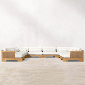 高級屋外用家具セットパティオモダンチーク材家具U字型モジュラー断面ガーデンソファセット - Product Image 2
