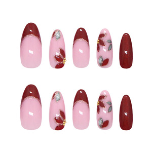 OEM 30 pièces <span class=keywords><strong>Faux</strong></span> ongles à presser œil de chat bordeaux, motif floral French Manucure, haute qualité, emballage personnalisé - Product Image 6