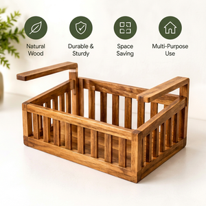 Wooden Under Shelf Storage Basket Acacia Hanging Organizer Rack Open Slat Kitchen Pantry Bathroom Shelf Tray - Product Image 1