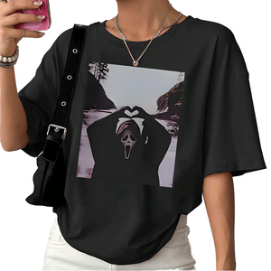 Camiseta Extra Grande para Mujer, Negra, con Estampado Gráfico de Scream, Cuello Redondo, Manga Corta, Talla Grande, 100% Algodón Jersey, Ropa Casual - Product Image 3