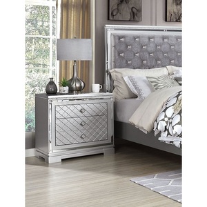Silver Finish Nightstand Bedside Table With Hidden Jewelry Drawer <b>Chrome</b> Knob USB Charger Bedroom Furniture - Product Image 4