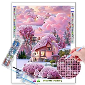 S-001 O melhor curto Lint Canvas Fantasia Scenary Atacado 5D Pintura Diamante com Redonda e Praça Resina Pedras