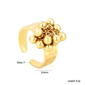 Ensemble de bagues massives en acier inoxydable plaqué or 18 carats, avec texture, dôme et grappe de perles, bagues ouvertes audacieuses et minimalistes pour femmes - Product Image 2