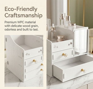 <span class=keywords><strong>Caja</strong></span> de Almacenamiento de Cosméticos de Madera Grande para Escritorio, con Espejo, Tipo Cajón, Estilo Coreano, Reorganizable - Product Image 4