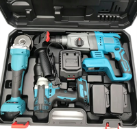 Ensemble d'outils électriques sans fil multifonction avec perceuse-visseuse, clé à chocs, meuleuse d'angle, batteries, chargeurs, sac de transport et étui