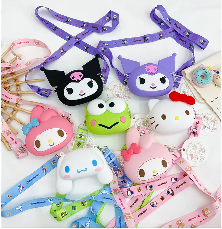 Mini Portable Silicone Sanrio Sling Shoulder Crossbody Messenger Keychain Bag Coin Purse for Girls Kids Women Gifts