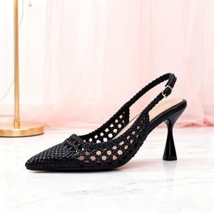 Scarpe basse estive alla moda da donna con tacco a punta con tacco sottile da donna di buona qualità in Mesh nero - Product Image 1