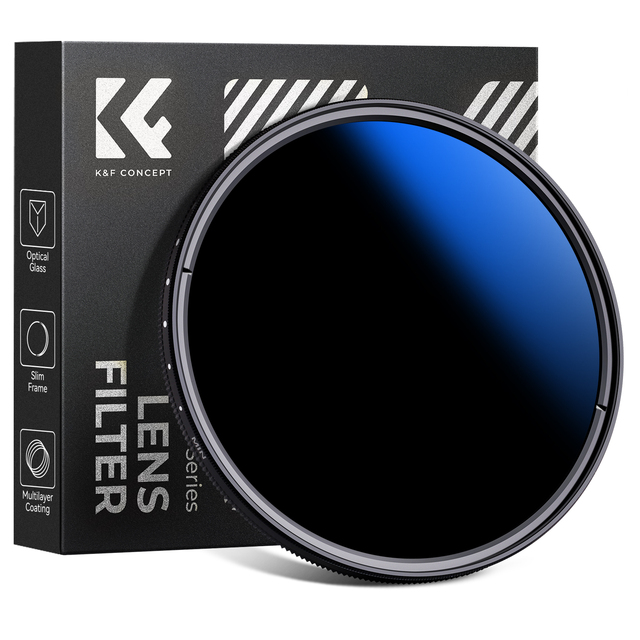 K&F Concept 49-82mm Unlimited Variable ND2-2000 Ultra-thin Adjustable Neutral Density Filter Optical Glass Blue Coating