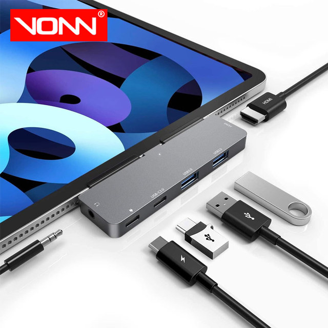 Factory Sale USB C 6 in 1 Hub Type C to HDTV 3.5mm Headphone Jack USB C PD Charge USB 3.0 Docking Station for iPad Pro in Stock