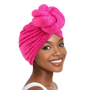 Vente en gros de turbans pré-noués en polyester pour femmes africaines, accessoires scintillants, grandes tresses, foulards multifonctions pour l'extérieur - Product Image 1