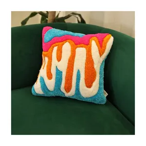 Arte estético Boho abstracto hecho a mano Throw Pillow Covers Colorful Tufted Throw Pillow Cojín