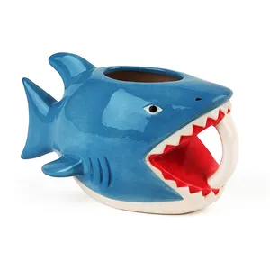 Custom fashion personalized fish cup creative children gift ceramic 3D cartoon shark coffee mug