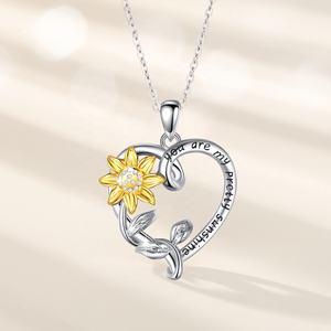 หัวใจเงินสเตอร์ลิง925ผู้หญิงคุณคือจี้ดอกทานตะวันชุบทองแสงแดดสวยของฉัน - Product Image 2