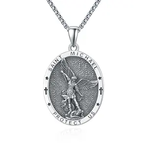 Wholesale 925 Sterling Silver St Michael Christopher Jesus Cross Virgin Mary Necklace For Men