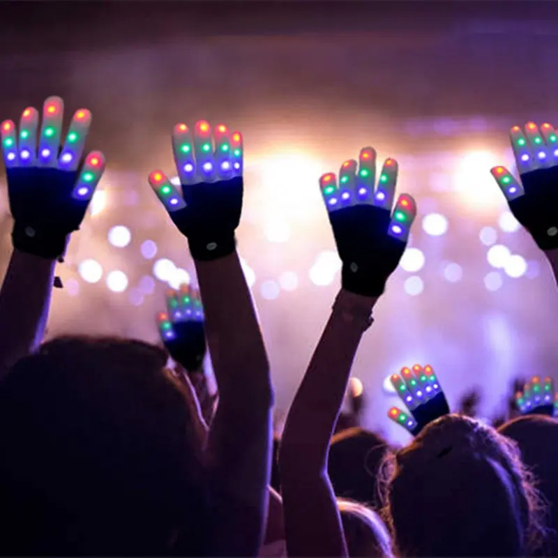 Dito lampeggiante colorato alla moda a LED in bellissimi guanti luminosi scuri per la festa