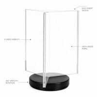 Support de menu rotatif en acrylique HOTEAM, support de table pivotant à 360 degrés, présentoir triangulaire avec base noire