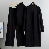 Ensemble Cachemire Tricoté Élégant Simple d'Automne Haut Court Sans Manches Cachemire + Cardigan Pull Long + Pantalon Cachemire : Ensembles Trois Pièces