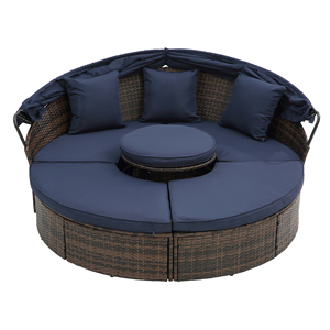 KD Rattan Round Lounge With <b>Canopy</b> Outdoor Bali Bed Wicker Sofa Bed With Lift Coffee Table - Product Image 6