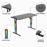 Table de jeu moderne robuste à structure métallique en Z avec éclairage RGB et porte-gobelet, bureau de course E-Sports RongFeng RGD-8014 Durable