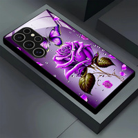 Coque de téléphone portable en verre trempé TPU avec impression de fleurs roses pour Samsung Galaxy S8 S9 S10 S20 S21 S22 S23 S24 S25 S26