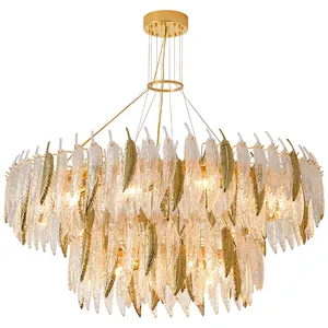 Simple modern living room chandelier bedroom crystal lamp home golden dining room lamp hotel maple leaf chandelier