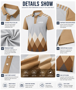 เสื้อโปโลกอล์ฟผู้ชาย ผ้าสเตรช ระบายอากาศได้ดี ออกแบบลายอาร์ไกล์ พร้อมโลโก้สั่งทำพิเศษ - Product Image 2