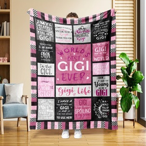 Pink Black Gigi Quote Patchwork Flannel <b>Blanket</b> Throw <b>Blanket</b> Nap <b>Blanket</b> Breathable Skin Friendly <b>for</b> Bed Sofa Couch - Product Image 1
