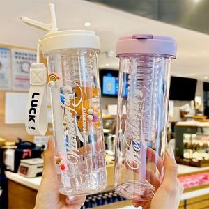 Stylish Water Cup With Tea Infuser And Straw Large Capacity Portable Plastic Cup For Students Summer Use - Product Image 1