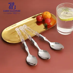 餐桌装饰餐勺透明塑料手柄中国制造低价不锈钢餐具勺子
