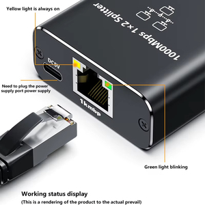 Adaptador RJ45 de 1000Mbps, convertidor Gigabit, divisor de red 1 en <span class=keywords><strong>2</strong></span>, enchufe extensor 8P8C para convertidores de divisores de vídeo de Internet - Product Image 4