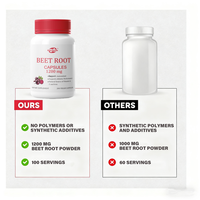 Capsules de poudre de racine de betterave pure 600mg en marque blanche OEM, en promotion, pour l'énergie, les performances sportives et le soutien de la santé