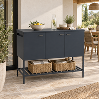 Meuble de cuisine moderne en acier galvanisé pour extérieur avec 3 portes et étagère ouverte pour rangement de barbecue sur patio - Fournisseur en gros