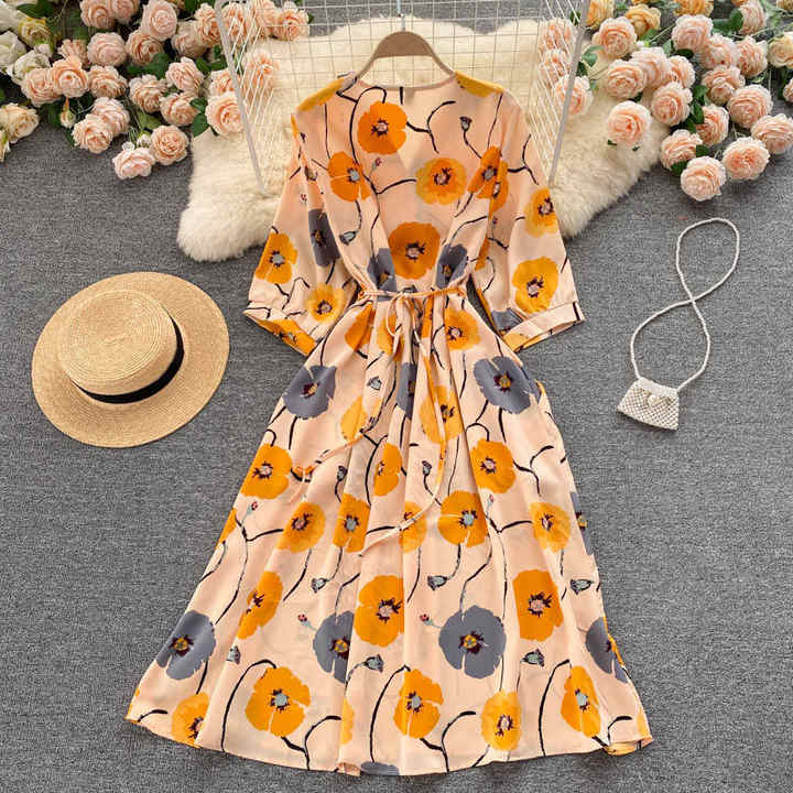Korean Style V-neck Floral Dress