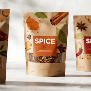 High Quality Custom 100% Natural Stand up Pouch Biodegradable Kraft Paper Zipper <b>Bag</b> for Spice Food Kraft Paper Packaging <b>Bag</b> - Product Image 1