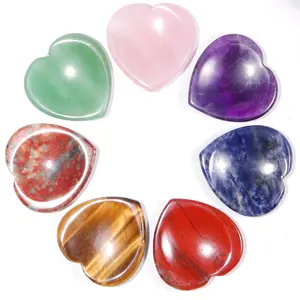 Heart Worry Stone crystal Thumb Gemstone Natural Healing Rose Quartz Amethyst Massage Chakra Heart Shape Worry Stone 40mm